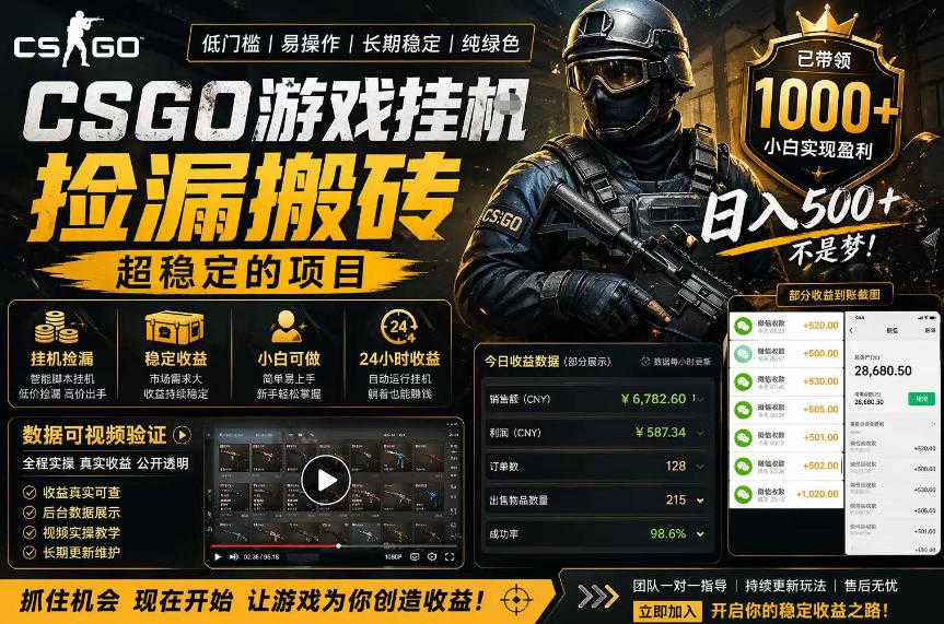 CSGO游戏搬砖教程 - 全自动挂机捡漏揭秘 | 一人创业网