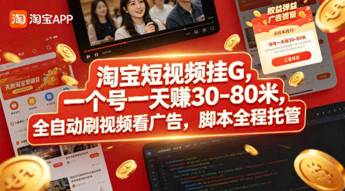 淘宝短视频挂机 - 全自动脚本托管日赚30-80元 | 一人创业网