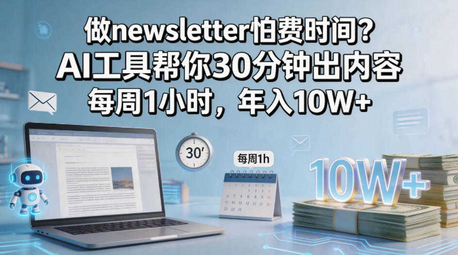 AI Newsletter创富教程 - 30分钟出内容每周1小时年入10W+ | 一人创业网