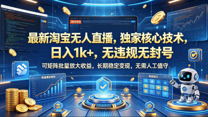淘宝无人直播带货 - 独家核心技术日入1k+ 可矩阵批量放大 | 一人创业网