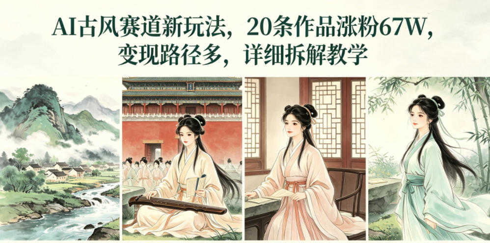 AI古风赛道新玩法，20条作品涨粉67W，变现路径多，详细拆解教学 | 一人创业网