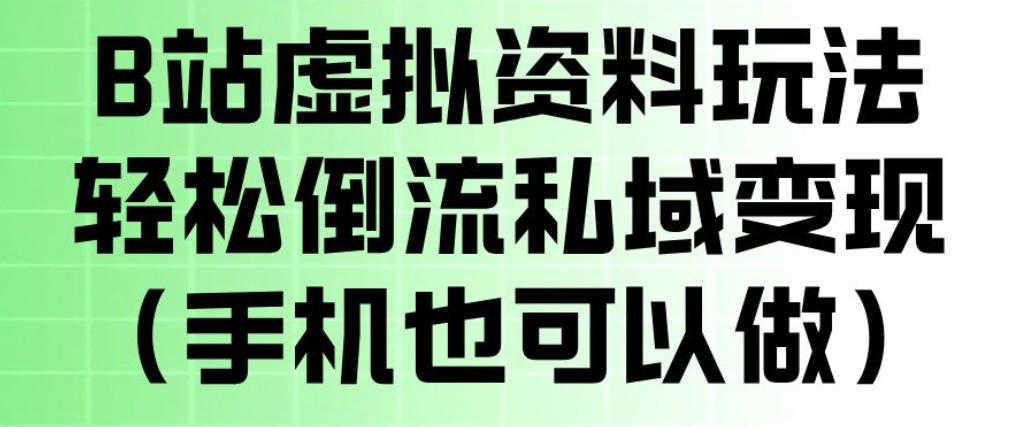 B站虚拟资料玩法，轻松倒流私域变现，一部手机就可以做 | 一人创业网