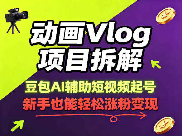 动画Vlog项目拆解，豆包AI辅助短视频起号，新手轻松涨粉，43条作品涨粉8.3W | 一人创业网