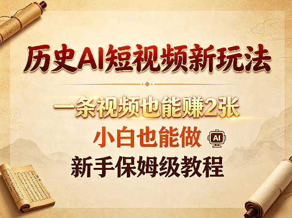 历史AI短视频新玩法，一条视频也能賺2张，小白也能做，新手保姆级教程 | 一人创业网