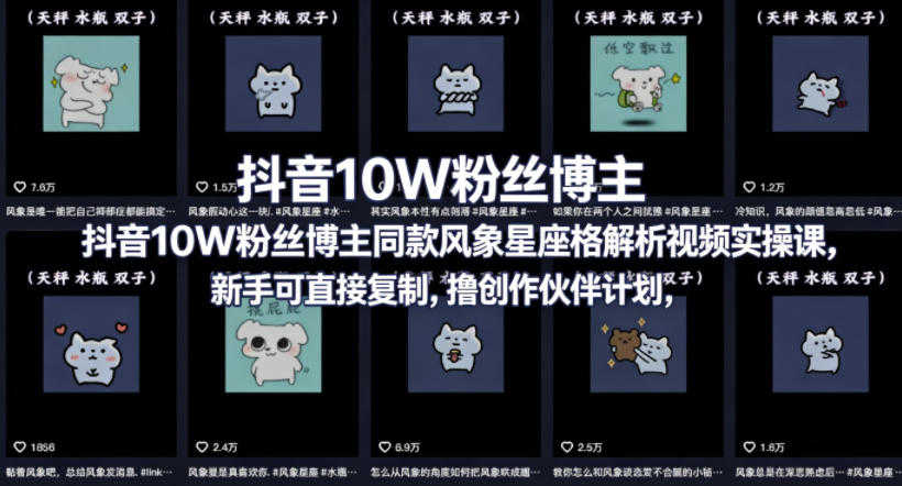 抖音10W粉丝博主同款星座性格解析视频实操课，新手可直接复制，撸创作伙伴计划，分成计划等 | 一人创业网
