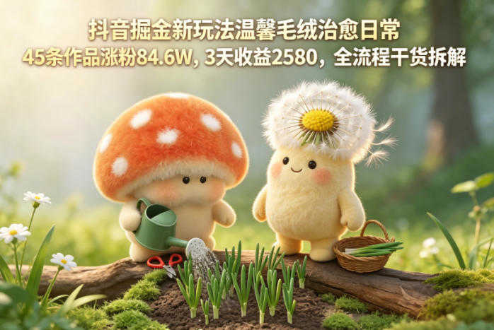 抖音掘金新玩法温馨毛绒治愈日常，45条作品涨粉84.6W，3天收益2580，全流程干货拆解 | 一人创业网