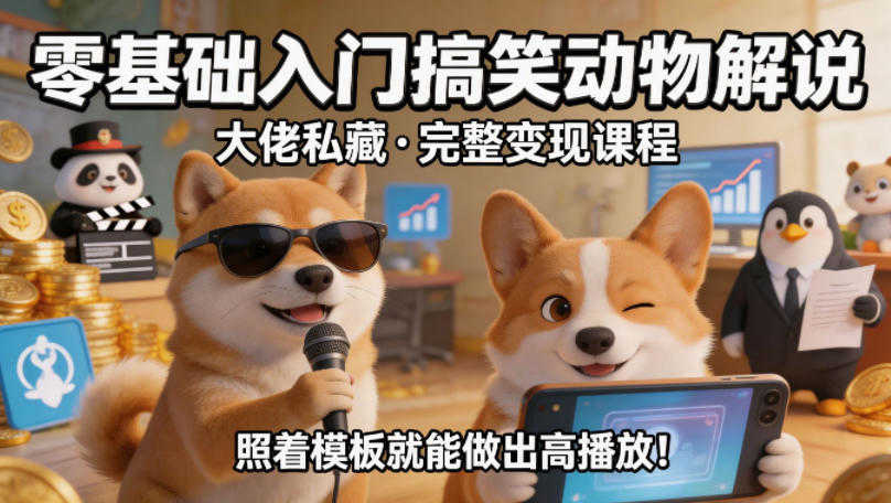 搞笑动物解说从0到1，大佬完整变现课程，高播放模板 | 一人创业网