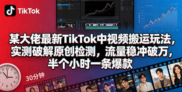 某大佬最新TikTok中视频搬运玩法，实测破解原创检测，流量稳冲破万，半个小时一条爆款 | 一人创业网