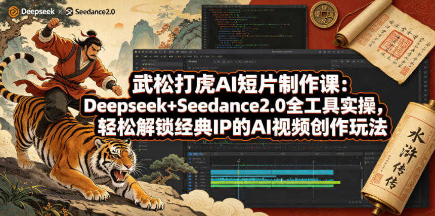 武松打虎AI短片制作课：Deepseek+Seedance2.0全工具实操，轻松解锁经典IP的AI视频创作玩法 | 一人创业网