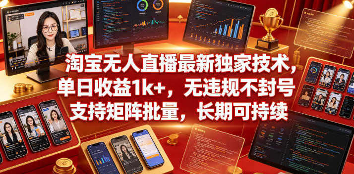 淘宝无人直播最新独家技术，单日收益1k+，无违规不封号，支持矩阵批量，长期可持续 | 一人创业网