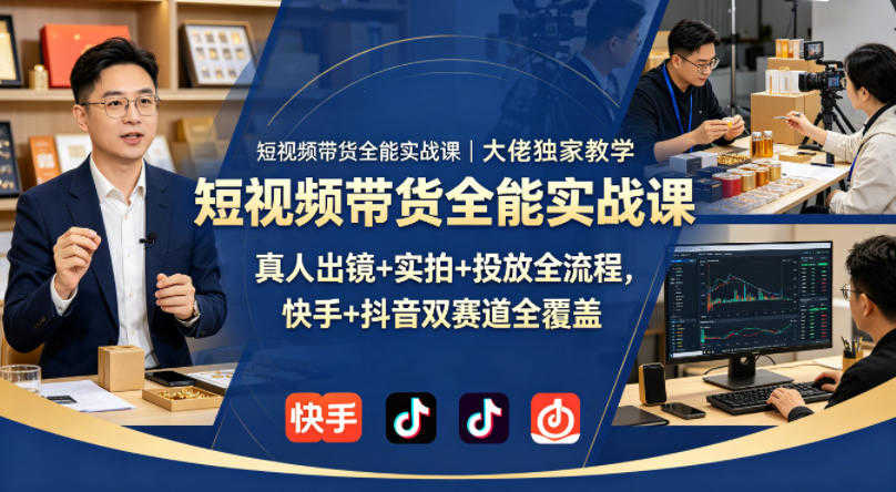 短视频带货全能实战课 - 大佬亲授真人出镜+投放全流程 | 一人创业网