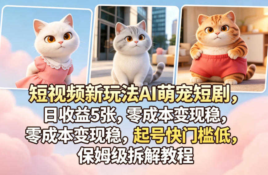 短视频新玩法AI萌宠短剧，日收益5张，零成本变现稳，起号快门槛低，保姆级拆解教程 | 一人创业网