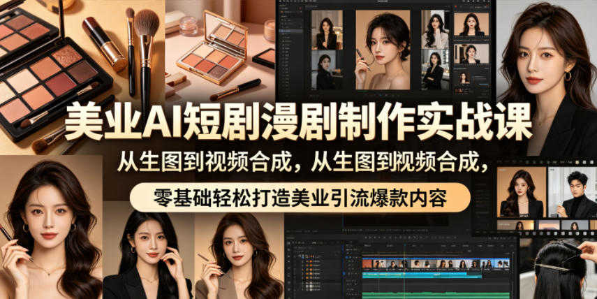 美业AI短剧漫剧制作实战课：从生图到视频合成零基础打造爆款 | 一人创业网