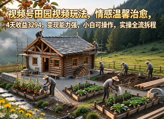 视频号田园视频玩法，情感温馨治愈，4天收益3294，变现能力强，小白可操作，实操全流程拆解 | 一人创业网