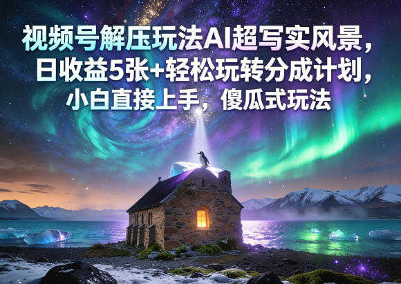 视频号解压玩法AI超写实风景，日收益5张+轻松玩转分成计划，小白直接上手，傻瓜式玩法 | 一人创业网