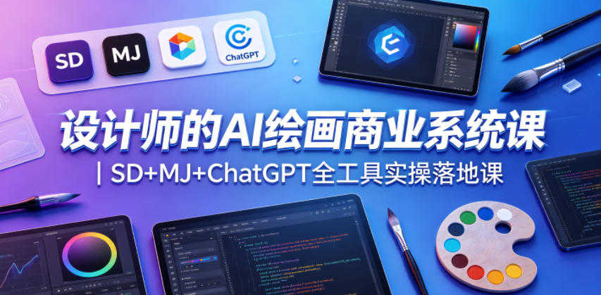 设计师AI绘画商业系统课 - 2026年最新指南:SD+MJ+ChatGPT全工具实操 | 一人创业网