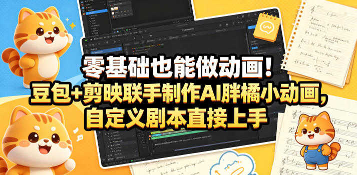 零基础也能做动画！豆包+剪映联手制作AI胖橘小动画，自定义剧本直接上手 | 一人创业网