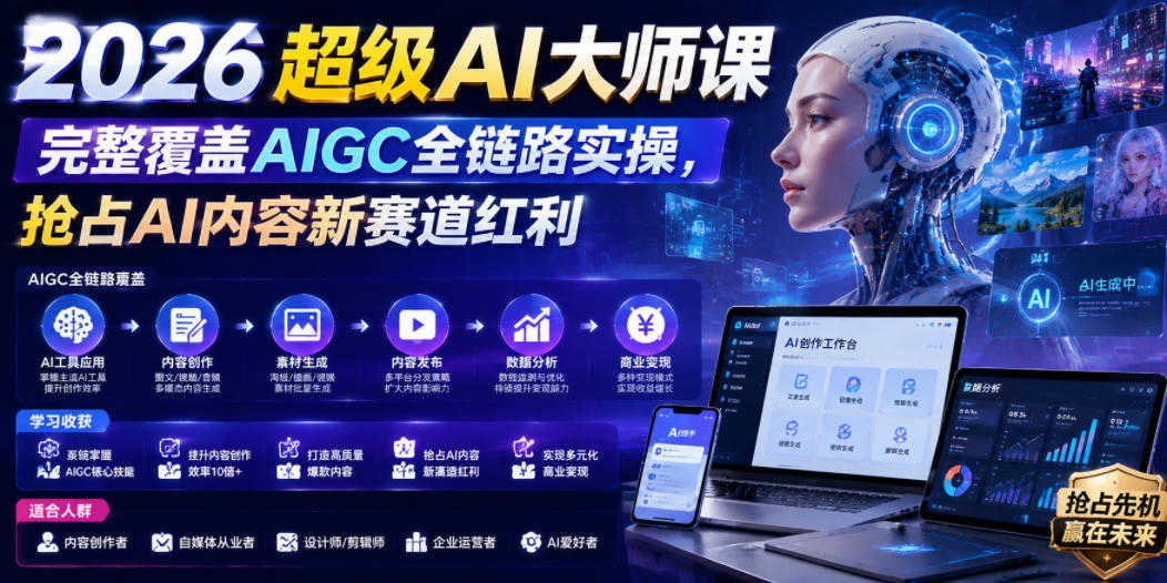 2026超级AI大师课 - AIGC全链路实操从入门到变现 | 一人创业网