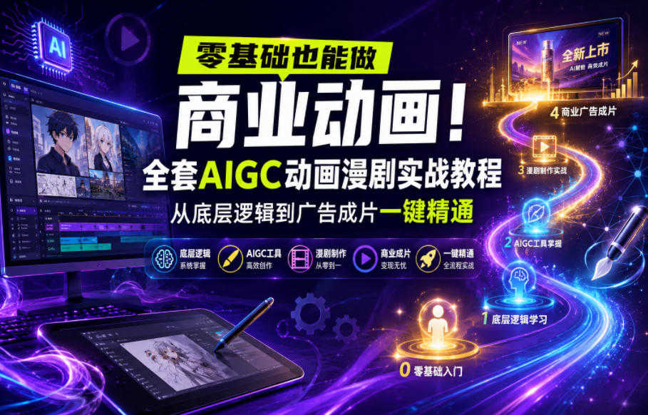 AIGC动画漫剧实战教程 - 2026年最新零基础到商业广告成片 | 一人创业网