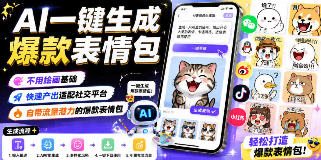 AI一键生成爆款表情包 - 2026最新零基础AI绘画表情包实战教程 | 一人创业网