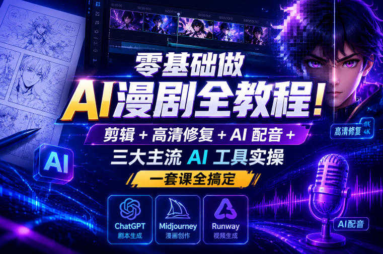 零基础做AI漫剧全教程 - 2026年最新剪辑高清修复配音全流程 | 一人创业网