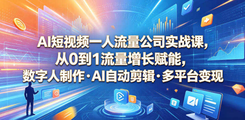 AI短视频一人流量公司实战课 - 2026年从0到1流量增长赋能 | 一人创业网