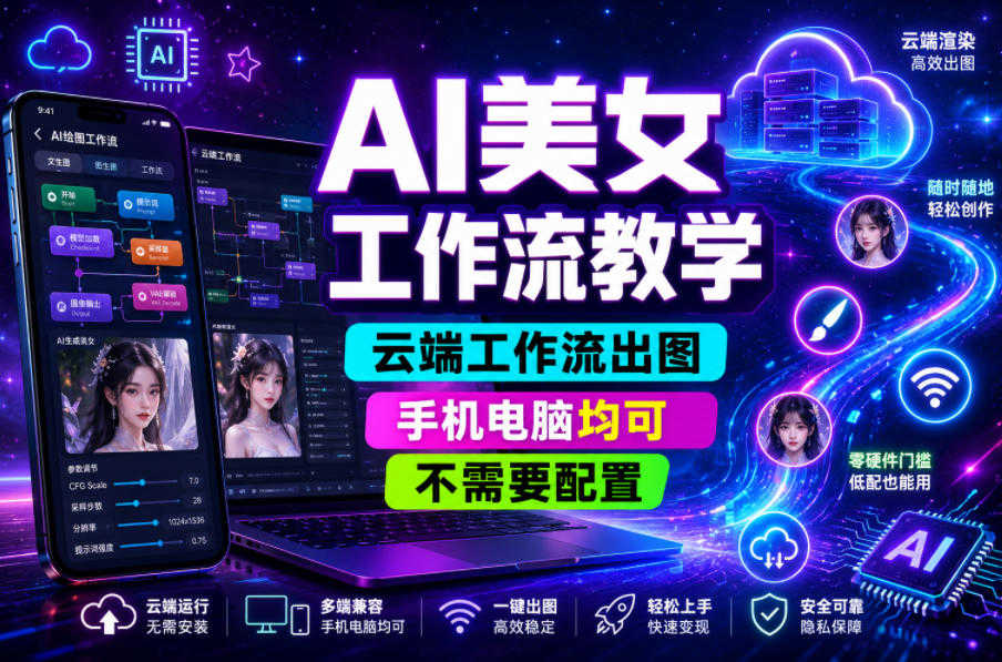 AI美女工作流教学 - 2026年云端零配置出图实战,手机电脑均可操作 | 一人创业网