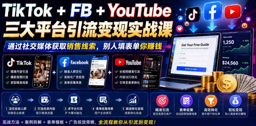 TikTok+Facebook+YouTube三大平台引流变现实战课 - 2026年最新指南 | 一人创业网
