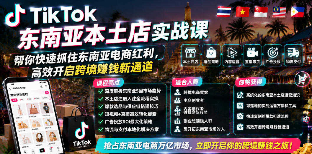 TikTok东南亚本土店实战课 - 2026年最新跨境电商指南 | 一人创业网