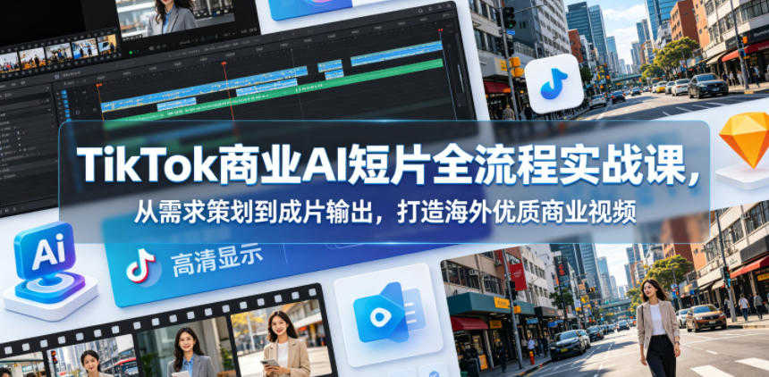 TikTok商业AI短片全流程实战课 - 2026年最新海外商业视频制作指南 | 一人创业网