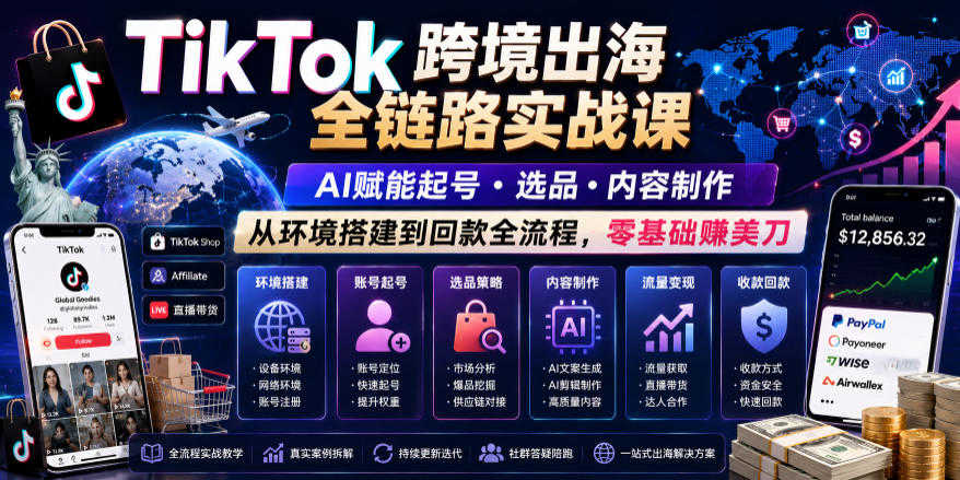 TikTok跨境出海全链路实战课 - AI赋能起号选品内容制作教程 - 2026最新指南 | 一人创业网