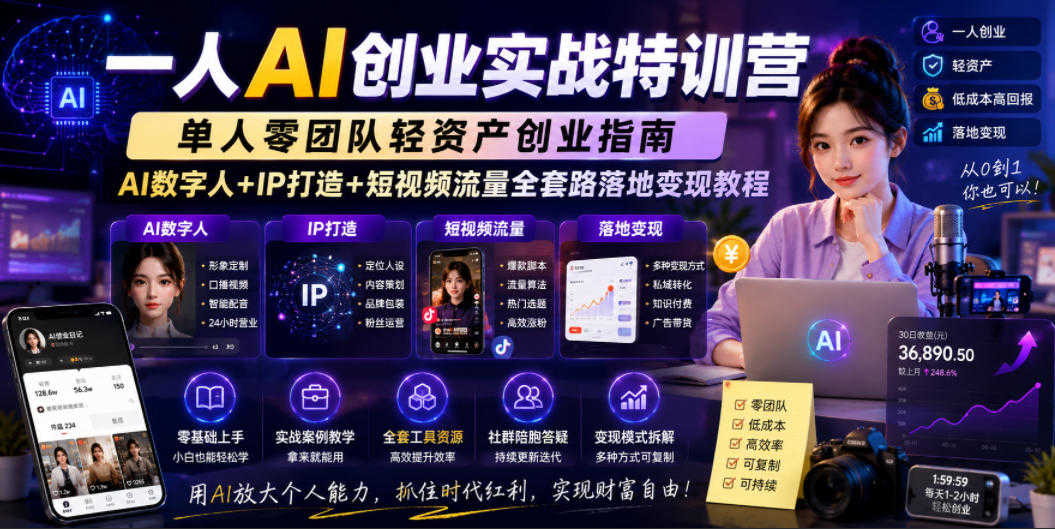 一人AI创业实战特训营实战教程 - 2026最新指南 | 一人创业网