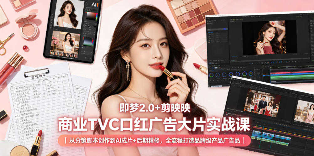 即梦2.0+剪映商业TVC口红广告大片实战课｜从分镜脚本创作到AI成片+后期精修，全流程打造品牌级产品广告 | 一人创业网