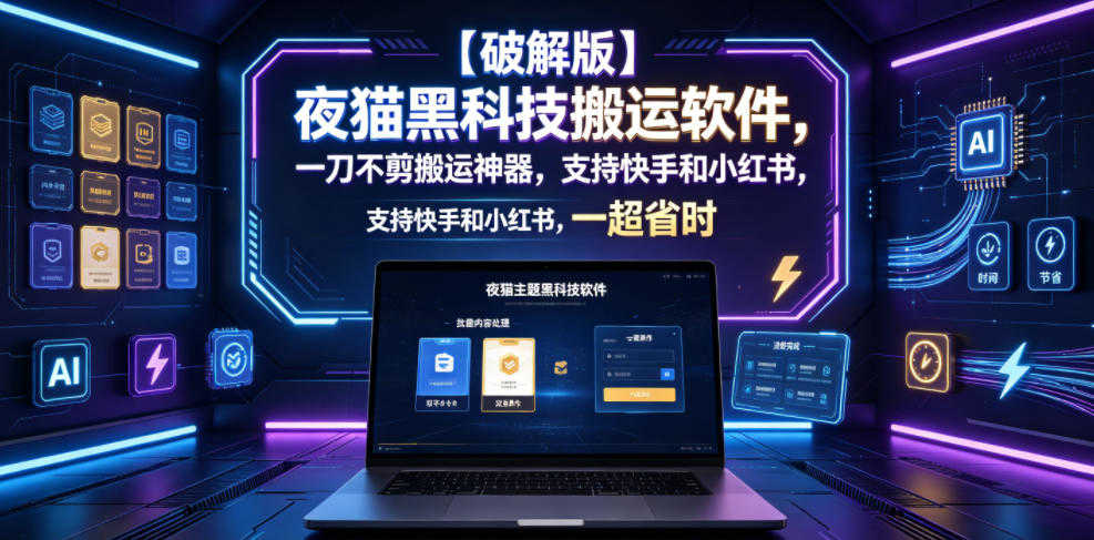 夜猫黑科技搬运软件破解版 - 2026最新快手小红书一键搬运教程 | 一人创业网