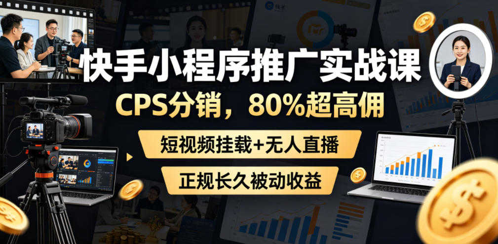 快手小程序推广实战课 - CPS分销80%超高佣教程 - 2026最新指南 | 一人创业网