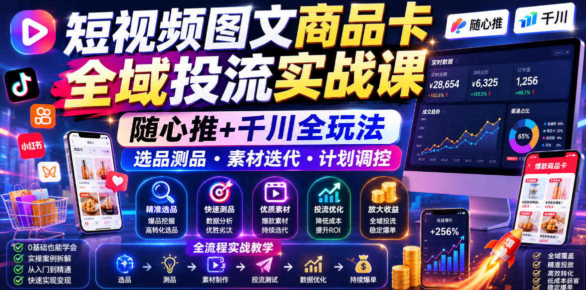 短视频图文商品卡全域投流实战课 - 随心推+千川全玩法教程 - 2026最新指南 | 一人创业网