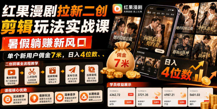 红果漫剧拉新二创剪辑玩法实战课 - 2026最新指南 | 一人创业网