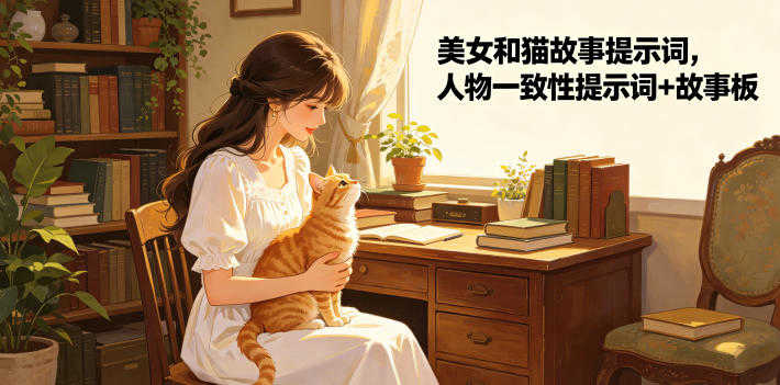 美女和猫故事提示词 - 人物一致性提示词+故事板教程 - 2026最新指南 | 一人创业网