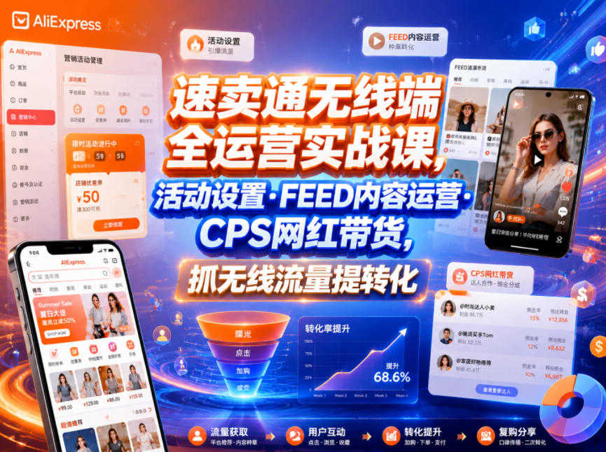 速卖通无线端全运营实战课 - 活动设置·FEED内容运营·CPS网红带货 - 2026最新指南 | 一人创业网