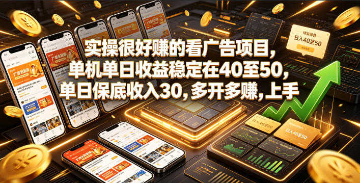 看广告保底项目实战教程，单机日收益40-50元 - 手机副业兼职 | 一人创业网